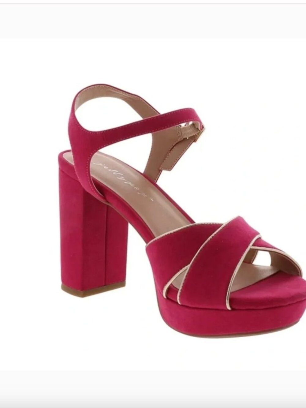 Jellypop Ebele Pink Suede Gold Trim Strappy Chunky Heels - 7.5